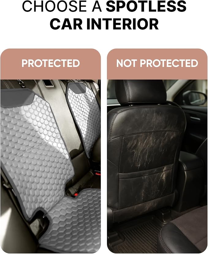 Owleys Set Seat Back Organizer & Car Seat Protector Hexy Waterproof & Non-Slip Protector for Child Car Cushion for Leather and Fabric Seats (Gray Set 2)