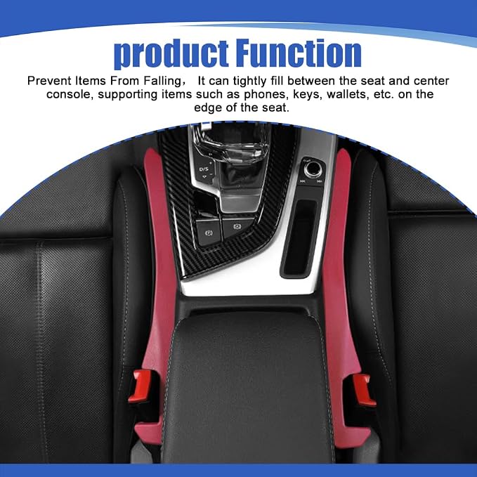 2PCS Car Seat Gap Filler, Car Blocker, PU Leather Fill The Gap Between Seat and Center Console, Universal Car Interior Accessories Flexible Seat Gap Organizer for Most Cars (Red)