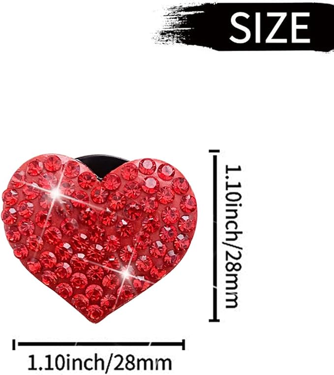 Bling Heart Air Vent Clips, 6 Pcs Red Heart Car Air Fresheners, Diamond Car Interior Decor Charm + Cute Sunflower Mask Hook