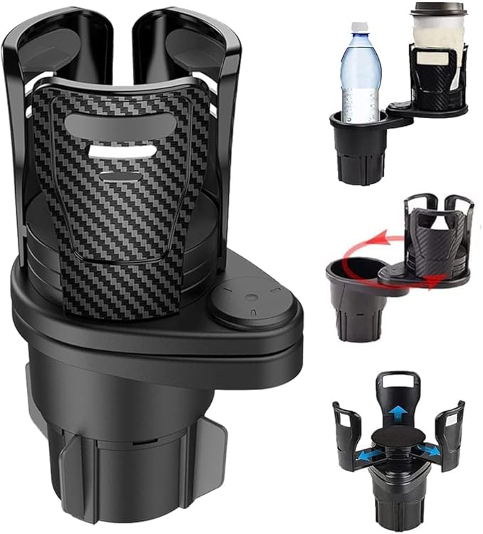 Car Cup Holder Expander for Tesla Model 3 2019-2025, Cup Holder Adapter with Expandable Arm and Adjustable Base,Carbon Black