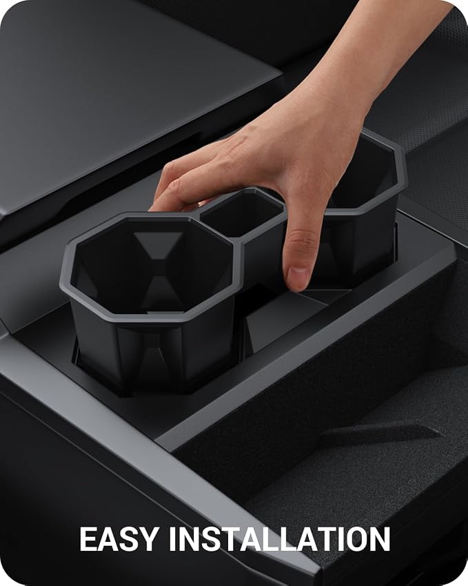 BASENOR 2024 2025 2026 Tesla Cybertruck Center Console Cup Holder Insert [Carbon Edition] Silicone Non-Slip Car Drink Holder Cybertruck Interior Accessories