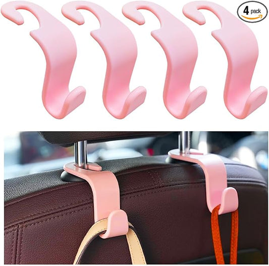 povtii 4PCS Car Seat Headrest Hook, Auto Back Seat Hanging Storage Organizer, Vehicle Seatback Hanger Holder for Purse Handbag Coat Umbrella, Universal Interior Car Accessories (Light Pink)