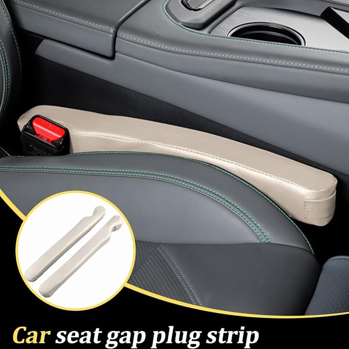 2PCS Car Seat Gap Filler, Microfiber Leather Vehicle Seat Crevice Plug Blocker to Stop Things from Dropping, No-Drop Automotive Gap Guard Stopper, Universal for Vehicles (Beige)