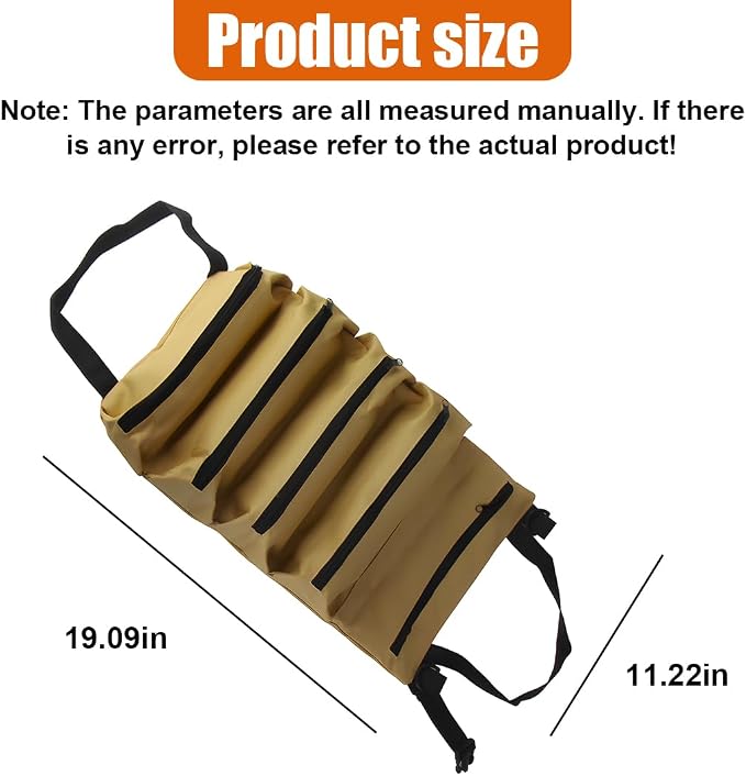 YoRise Car Seat Organizer, Oxford Cloth Roll Up Tool Bag With 5 Zipper Pockets, Hanging Back Seat Car Organizer, Portable Waterproof Vehicle Storage Accessories for Cars, Trucks, SUVs (Khaki)