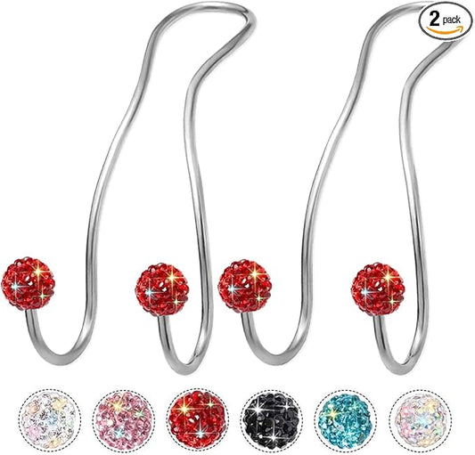 Bling Purse Hook for Car Headrest, Upgraded Cute Car Seat Hooks for Bag Handbag, Durable Stainless Auto Purse Hanger Holder 2 Pack, Red