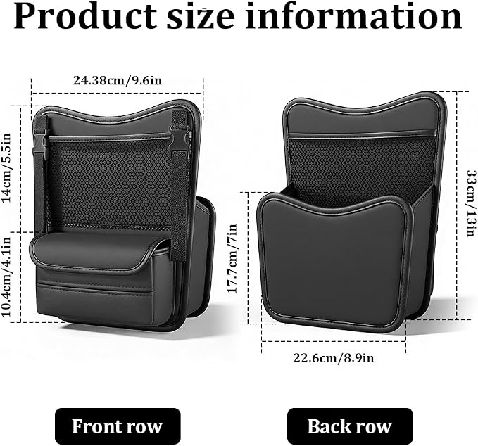 Car Organizer Storage Between Seats, Car Purse Holder, Nappa Leather Front Seat Storage Bag with Tissue Holder, Large Capacity Auto Console Organizer for Document Phone Wallet Snack (Black)