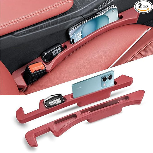 Car Seat Gap Filler 2 Pack，Seat Gap Filler Between Seat and Console,No Drop Gap Filler with Storage,Universal Fit Car Gap Filler for Car SUV Truck Auto Accessories（Wine Red）