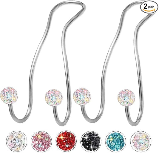 Bling Purse Hook for Car Headrest, Upgraded Cute Car Seat Hooks for Bag Handbag, Durable Stainless Auto Purse Hanger Holder 2 Pack, Colorful