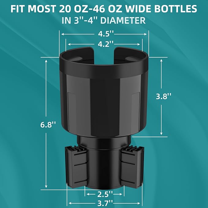 TYKOR Car Cup Holder Expander Adapter, Extender for Car with Offset Base | Compatible with Yeti 14/24/36oz, Owala 12/24/40oz, Other Large Water Bottles and Mugs in 3.2"-4.0"
