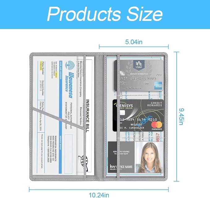 XINLIYA Car Registration and Insurance Card Holder, PU Glove Box Essential Documents Paperwork Driver License Organizer for Car, Wallet Case Auto Vehicle Truck Accessories for Women and Men (Gray)