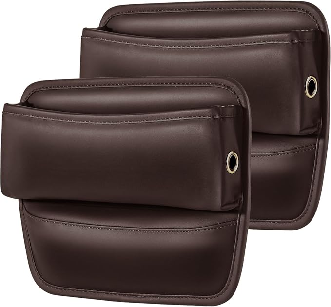 Car Seat Gap Filler Organizer, Premium PU Leather Console Catcher Side Storage Box with Cable Management Holes, Universal Fit Gap Stuffer for Phones & Wallets, Brown 2 Pack