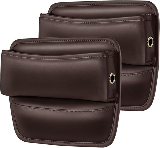 Car Seat Gap Filler Organizer, Premium PU Leather Console Catcher Side Storage Box with Cable Management Holes, Universal Fit Gap Stuffer for Phones & Wallets, Brown 2 Pack