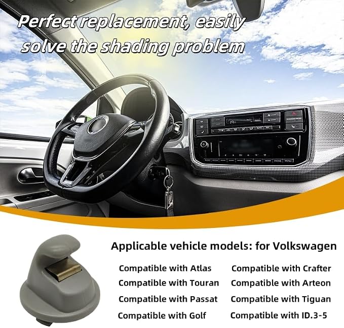 Interior Sun Visor Hook Clip Bracket Fit for Volkswagen Atlas,for Touran,for Tiguan for T-ROC,for T-Cross,for Passat,for Golf MK7,MK8,for Crafter,for Arteon,2014-2024,(1pcs Grey)