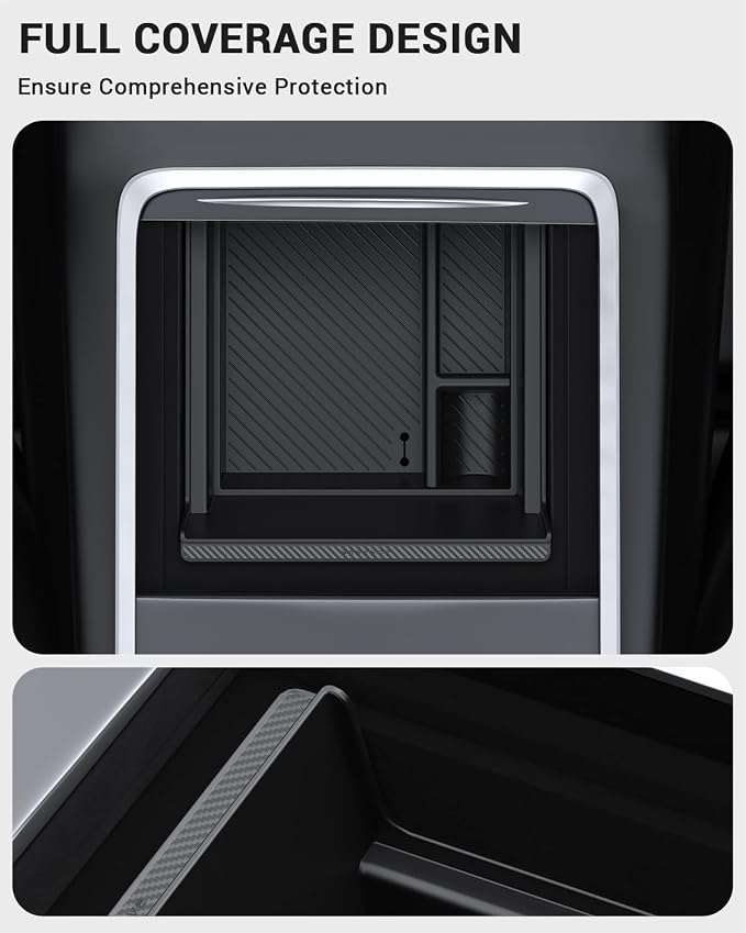 BASENOR 2021-2024 Tesla Model Y/3 Center Console Organizer Tray (Carbon Edition) Console Hidden Storage Box with Coin Purse and Sunglasses Holder for Model Y 2021-2024 Model 3 2021-2023