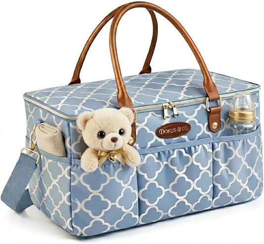 DOKUS & CO Luxe Diaper Caddy Organizer, Extra Large Collapsible Nursery Storage Tote for Baby Essentials & Travel