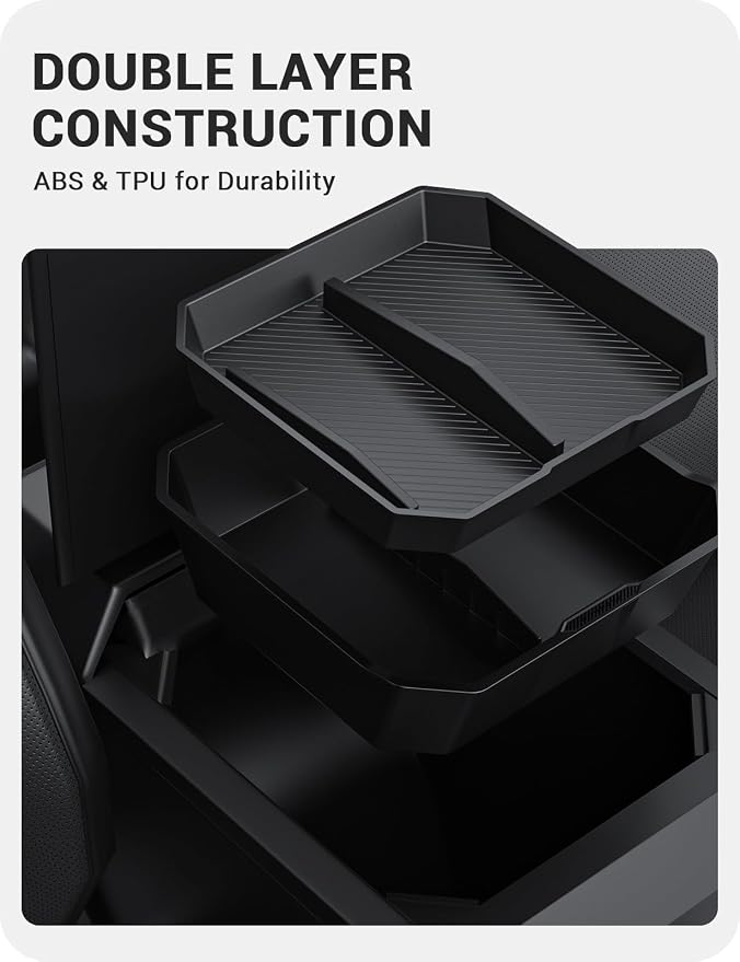 BASENOR 2024 2025 2026 Tesla Cybertruck Center Console Organizer Tray(Carbon Edition) (Proprietary Design) Armrest Storage Box for Cybertruck Accessories