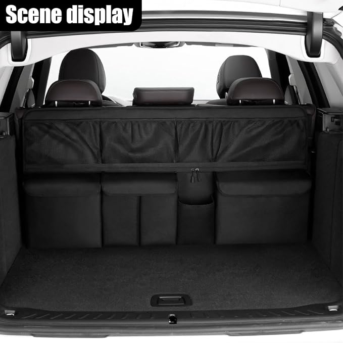 Car Trunk Organizer, Space Saving Hanging Automotive Back Seat Organizer Storage Bag with 10 Pocekts, Foldable Vehicle Interior Cargo Organizer Accessories for Car, SUV, Truck, MPV (Black)