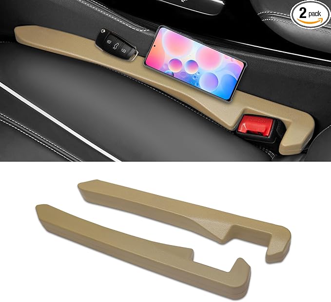 2PCS Car Seat Gap Filler, Car Blocker, PU Leather Fill The Gap Between Seat and Center Console, Universal Car Interior Accessories Flexible Seat Gap Organizer for Most Cars (Beige)