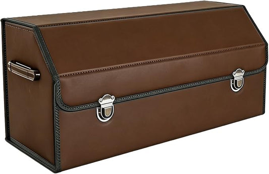 Leather Storage Box Car Trunk Organizer for Trunk SUV Sedan, Foldable Storage Box with Lid (Brown 29.5" L*12.2" W*11.8" H)