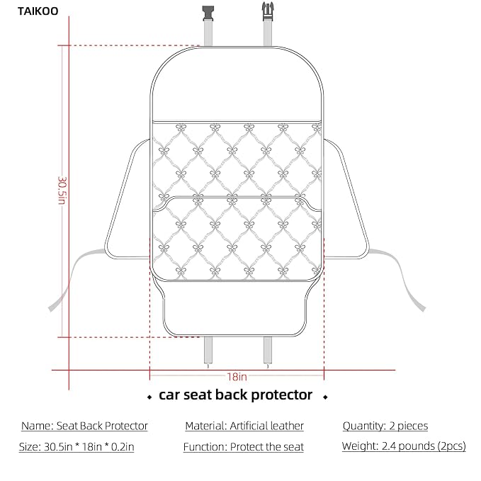 TAIKOO Seat Back Protector w/Dual Pockets,Guards Seats from Kicks & Scuffs | Keeps seat backs looking new for a long time. Easy to install and clean. 2-piece set, size: 30in × 18in × 0.2in