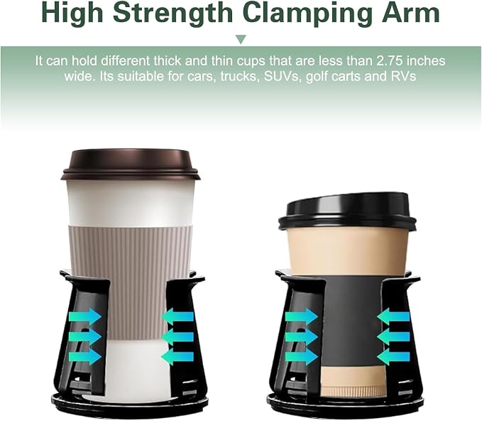 2PCS Car Cup Holder Insert, Upgraded Adaptive Clamping Arm Auto Cup Holder Expander, Adjustable Anti-Shake Car Drink Holder Insert, Anti-Slip Self-Adhesive Bottle Locking Expander Accessory