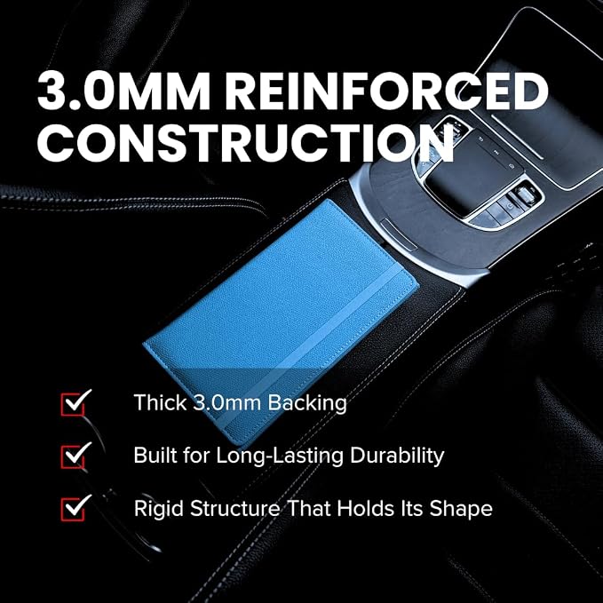 LINTRU Car Registration and Insurance Holder, 12-Pocket Trifold, Glove Box | 3.0mm Reinforced, 16"×9.5" Oversized, Elastic Strap No Magnet, PU Leather, Car Accessories for Men Women