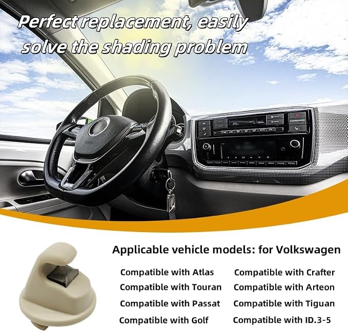 Interior Sun Visor Hook Clip Bracket Fit for Volkswagen Atlas,for Touran,for Tiguan for T-ROC,for T-Cross,for Passat,for Golf MK7,MK8,for Crafter,for Arteon,2014-2024 (1pcs Off White)