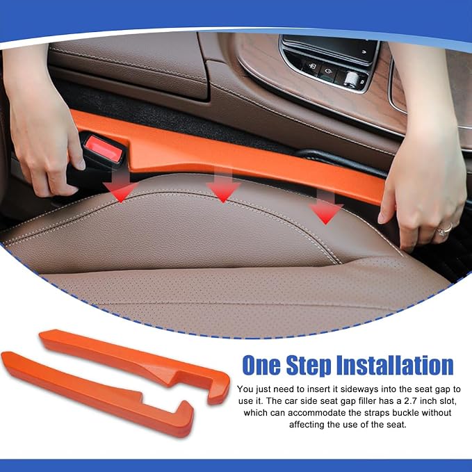 2PCS Car Seat Gap Filler, Car Blocker, PU Leather Fill The Gap Between Seat and Center Console, Universal Car Interior Accessories Flexible Seat Gap Organizer for Most Cars (Orange)