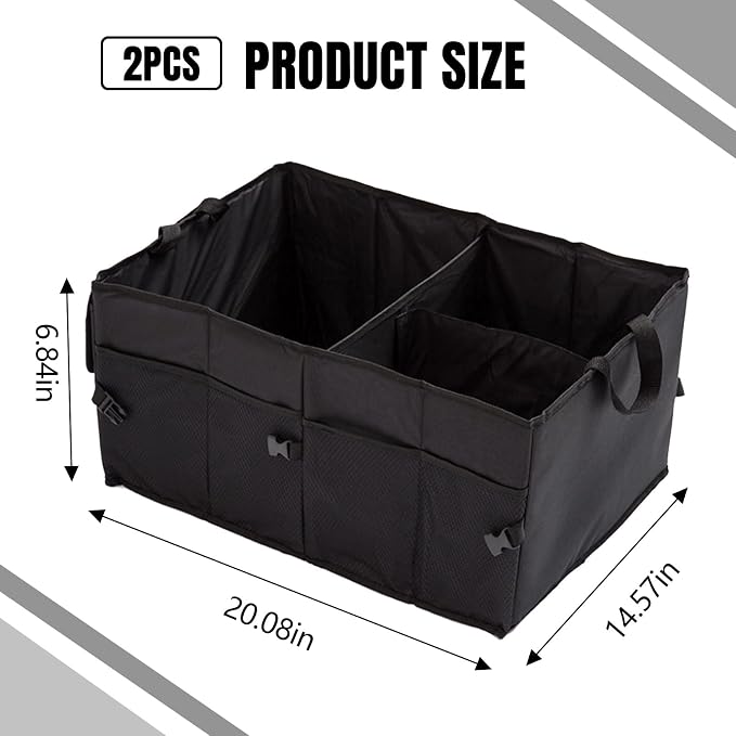 Hovom 2PCS Car Trunk Organizer, Collapsible Trunk Backseat Organizer, Multi-Compartment Car Organizers and Storage, Foldable Trunk Storage Organizer for SUV, Road Trip Essentials Accessories (2PCS)