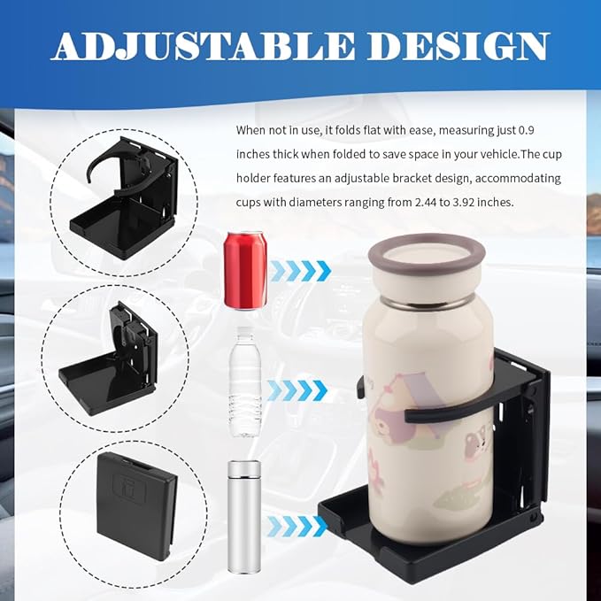2PCS New Car Cup Holder,Expandable & Foldable Wall Mounted Cup Holder for Cars with Adhesive & Screws for Door/Vent,Universal Car Drink Holders Fits 2.44-3.92 inches