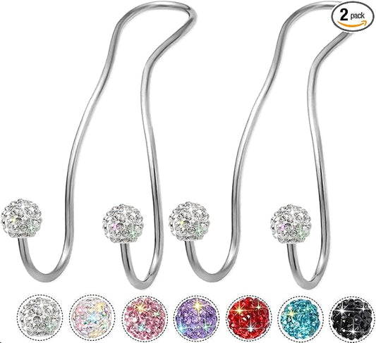 Bling Purse Hook for Car Headrest, Upgraded Cute Car Seat Hooks for Bag Handbag, Durable Stainless Auto Purse Hanger Holder 2 Pack, White