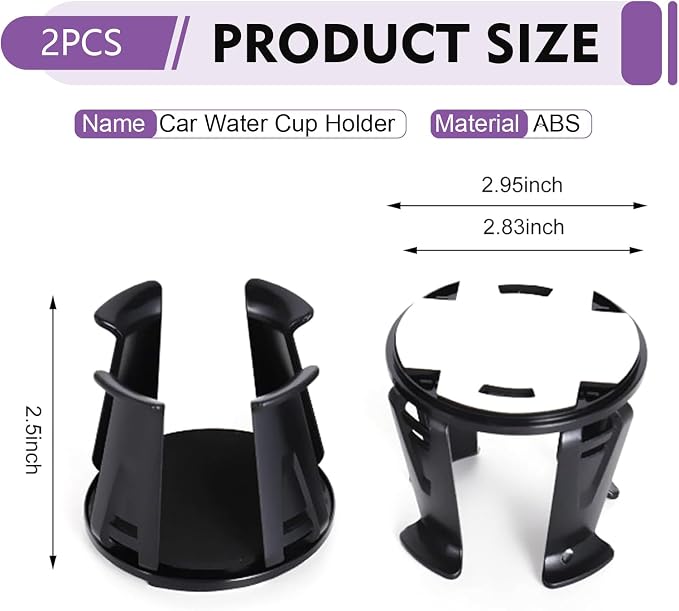 2 PCS Car Slim Can Cup Holder Adapters, Cup Holder Expander with Adaptive Clamping Arm, Anti-shake & Anti-slip Drink Holder Insert for Fixing Beverage Bottle (Black)