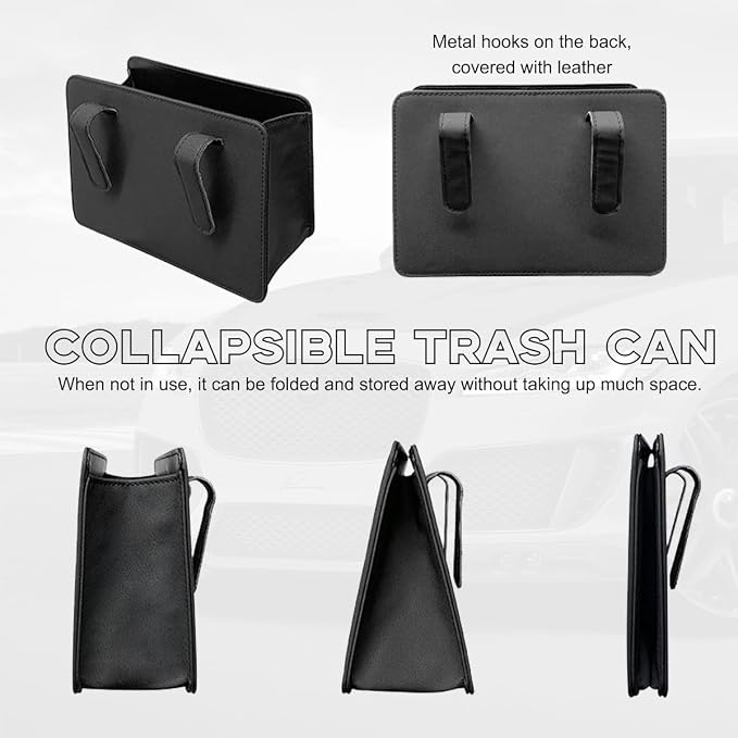 Yourkar Car Trash Can, Foldable Waterproof Leather Car Garbage Organizer Holder, Automotive Mini Dustbin Container with One Roll Trash Bag, Universal Interior Car Accessories (Brown)