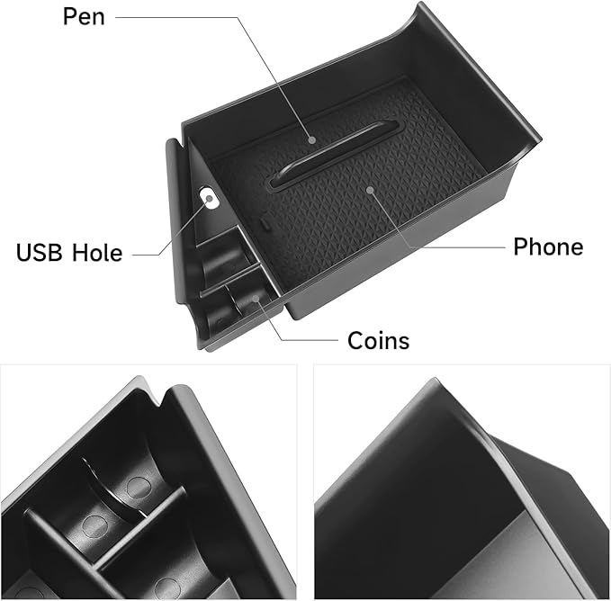 Center Console Organizer Compatible with Hyundai 2021-2025 2026 Elantra Accessories (NOT Fit Manual Hand Break Models) Black ABS Plastic Material Armrest Secondary Storage Box