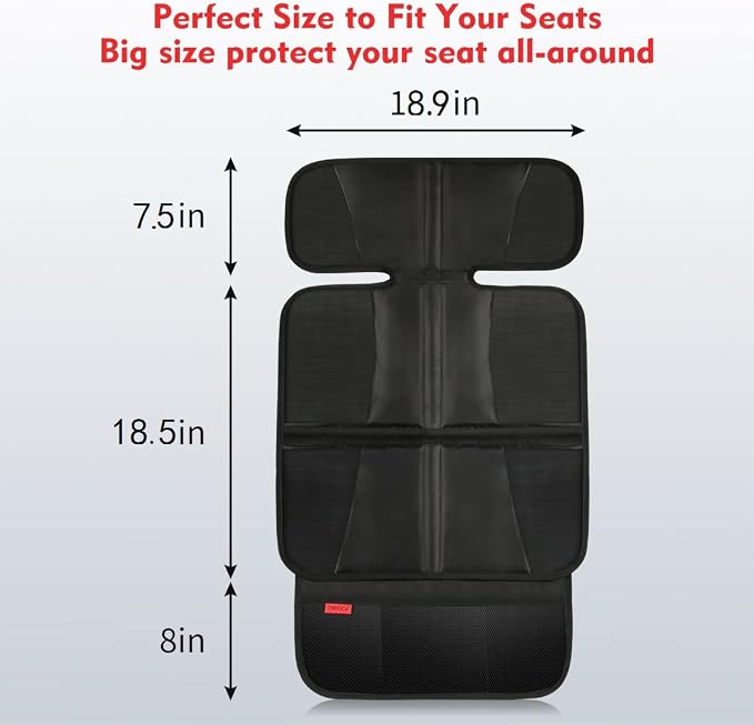 Kaiphy Car Seat Protector - Seat Protection Mat - Thick Padding - Durable, Waterproof Fabric, Leather Reinforced Corners & 3 Pockets for Handy Storage Gray