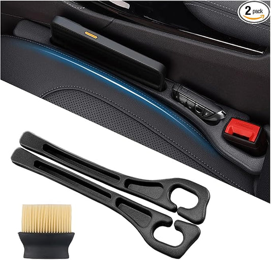 2PCS Car Seat Gap Filler Organizer with Car Brush Interior,No Drop Cars Seat Gap Plug with Storage Slot for Phones,Universal Cars Seats Gaps Filler Strip for Most Vehicles