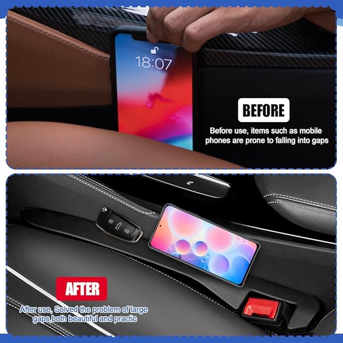 2PCS Car Seat Gap Filler, Car Blocker, PU Leather Fill The Gap Between Seat and Center Console, Universal Car Interior Accessories Flexible Seat Gap Organizer for Most Cars (Black)