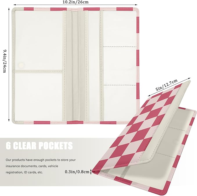 Car Registration and Insurance Holder, with Magnetic Closure for License, Cards and Documents, All Vehicle Needs and Car Accessories (Plaid-Pink)