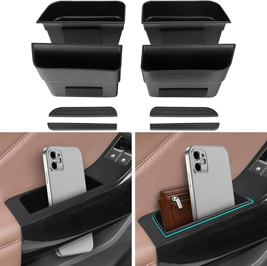 4PCS Door Grab Tray Door Organizer for Ford Explorer 2020 2021 2022 2023 2024 Front and Rear Accessories Phone Holder Container Handle Pocket Storage Box ABS Plastic, Black Mat