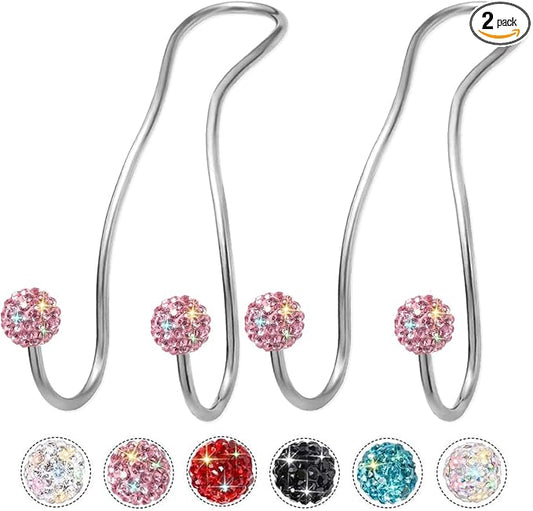 Bling Purse Hook for Car Headrest, Upgraded Cute Car Seat Hooks for Bag Handbag, Durable Stainless Auto Purse Hanger Holder 2 Pack, Pink