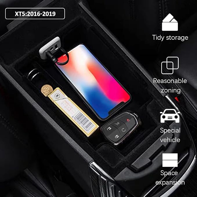 for XT5 Armrest Storage Tray Compatible with Cadillac XT5 Accessories 2019 2018 2017 2016 Flocking Interior Armrest Insert Tray xt5 Center Console Organizer