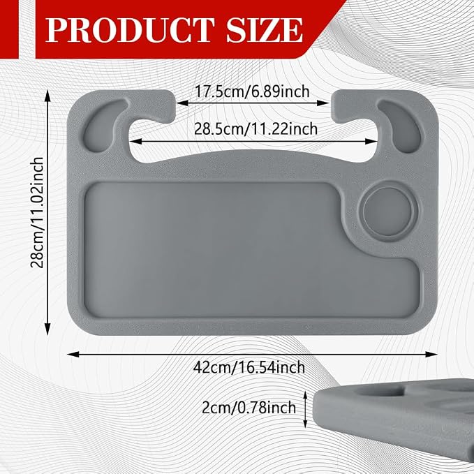 2 in 1 Car Steering Wheel Desk, Car Tray, Car Steering Wheel Desk Tray & Auto Seat Gap Filler Organizer, Multipurpose Travel Auto Steering Wheel Under Table Console for Most Vehicles (Grey)