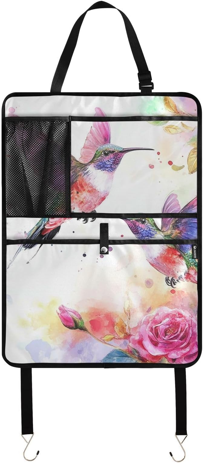 Watercolor Red Hummingbird 2 Pack Backseat Car Organizer with Storage Pockets Seat Back Organizers for Kids Kick Mats Backseat Protector Automotive