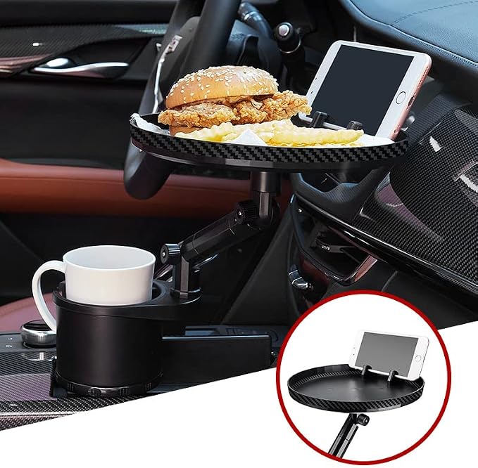 Car Cup Holder Tray Cup Holder Expander 9” Detachable Car Food Tray Table for Eating Perfect Road Trip Essential for Yeti & Hydro Flask Compatibility