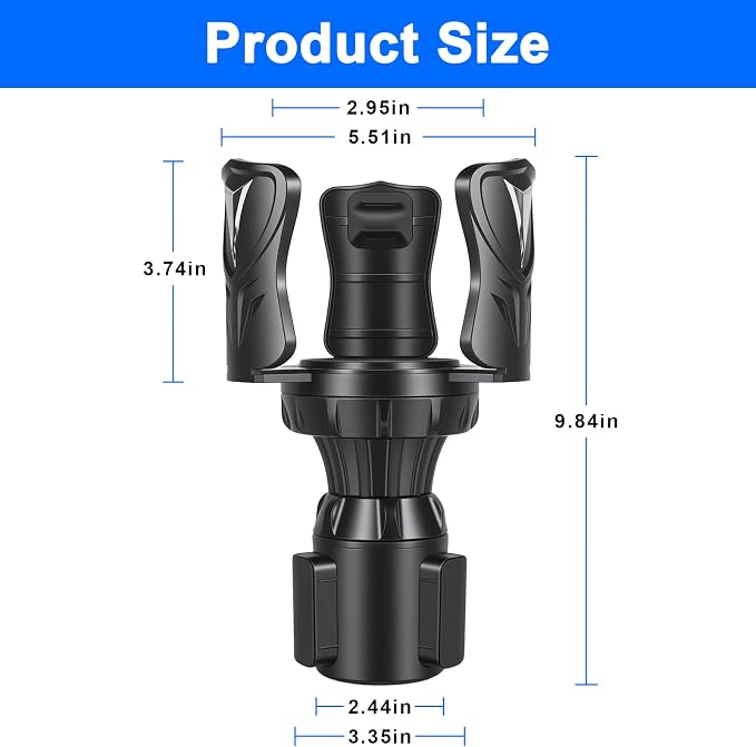 Car Cup Holder Expander, Large Cup Holder Adapter for Car | Water Bottle Holder Extender, Adjustable Drink Holder for Car Fits Yeti, Hydro Flask 24/32oz, Black