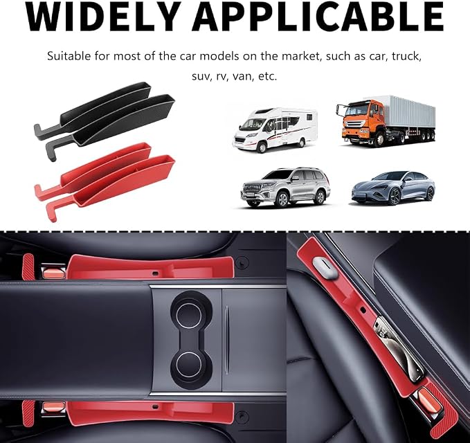 2PCS New Car Seat Gap Filler with 2 Storage Areas,Stylish Car Seat Gap Storage for Stabilizing Phone,Keys Wallet,Universal Car Seat Gap Filler Organizer Interior Accessories (Carbon Red)