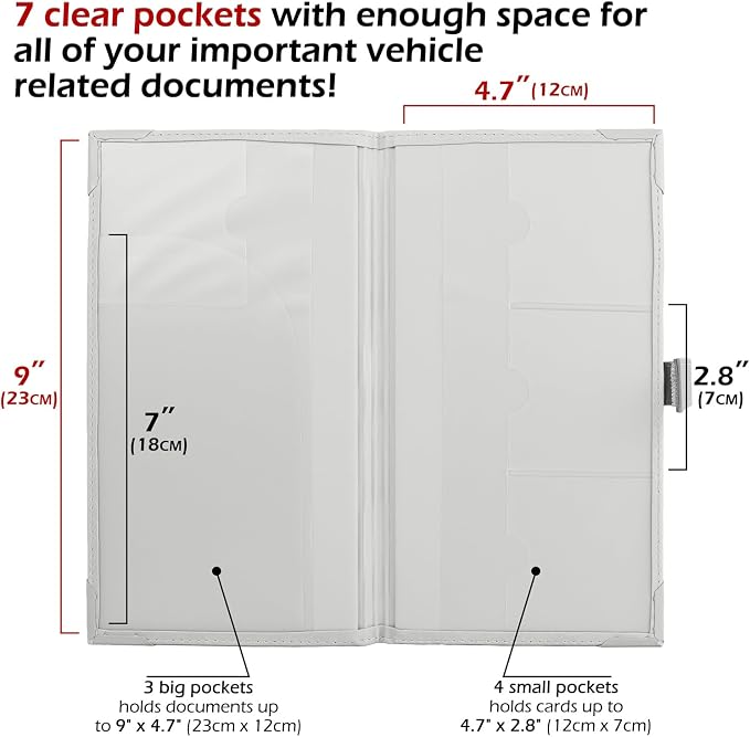 Auto Insurance and Registration Card Holder - Vehicle Glove Box Document Organizer - Car Essential Paperwork Holder for DMV, AAA, Contact Information Cards - Premium PU Leather Wallet Case - White