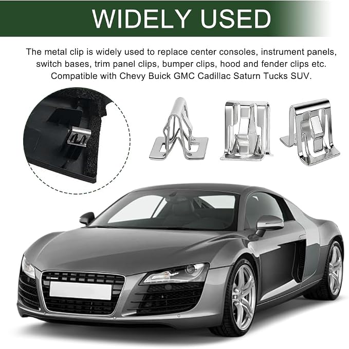 15 PCS Car Trim Panel Metal Retainer Clip, Car Door Panel Clips, U-Shaped Auto Dashboard Console Fastener for Chevy Saturn, Lift Gate Trim Finish Panel Moulding Fastener Replace OEM#11588650