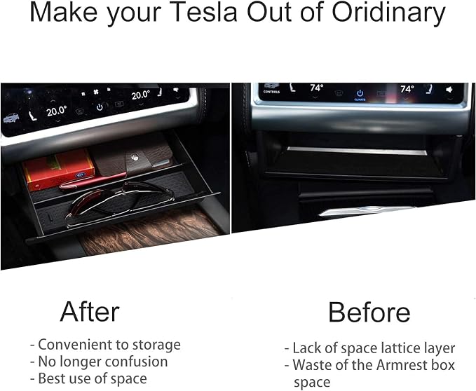 Moonlinks For Tesla Model S/Model X Center Console Drawer Box, Center Console Cubby Drawer Storage Box Customized for Tesla Model S/Model X 2012-2020 2021