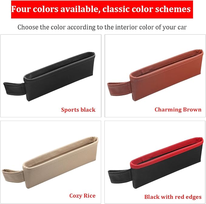 2PCS Car Seat Gap Filler Organizer, Leather Seat Gap Catcher Holder Pocket for Phones Keys Glasses, Auto Center Console Side Crevice Stopper Storage Box, Universal for Vehicles (Beige)